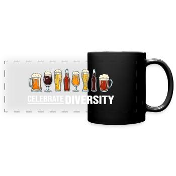 Bier Biergarten Trinkspruch Biersorten "Diversity" - Panorama-Tasse farbig - Schwarz - Vorne