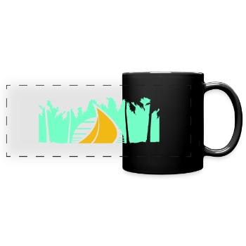 Ship Sun Palm Trees South Seas Evening Sunset - Full Colour Panoramic Mug - black - Front