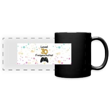 Geburtstagstasse zum 30er - Level 30 - Panorama-Tasse farbig - Schwarz - Vorne