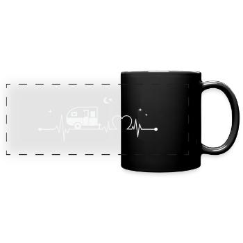 Glücklicher Camper Herzschlag - Panorama-Tasse farbig - Schwarz - Vorne