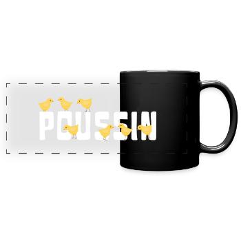 Poussin avec des poussins - Mug panoramique uni - noir - Devant