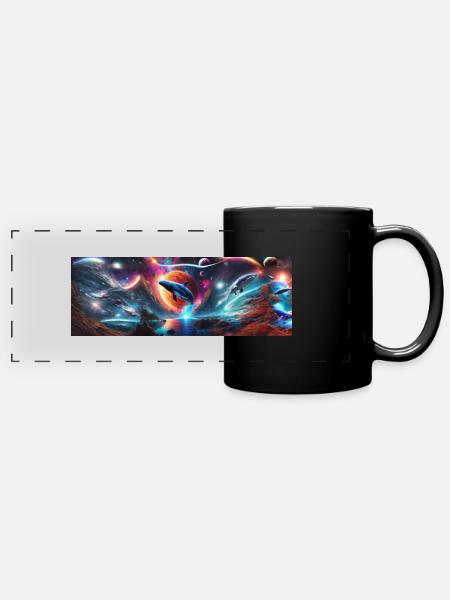 Trippiger Raum - Panorama-Tasse farbig - Schwarz