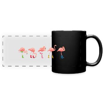 Flamingo-Liebhaber-Geschenke, rosa Flamingo - Panorama-Tasse farbig - Schwarz - Vorne