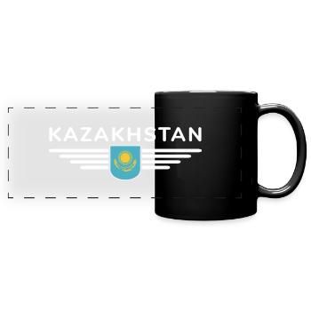 Kasachstan Design – Steppe und Tradition - Panorama-Tasse farbig - Schwarz - Vorne