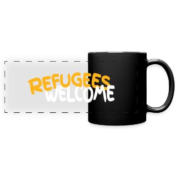 Refugees welcome - Full Colour Panoramic Mug - black - Front