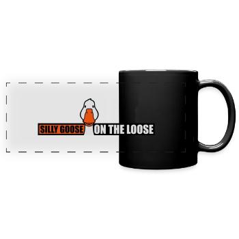 goose on the loose - Panorama-Tasse farbig - Schwarz - Vorne