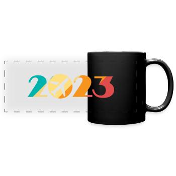 Flug, Reise, Urlaub, 2023 - Panorama-Tasse farbig - Schwarz - Vorne