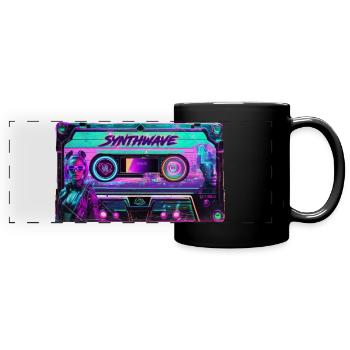 Synthwave Cassette - Panorama-Tasse farbig - Schwarz - Vorne
