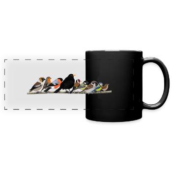 Many birds garden birds songbirds bird motif - Full Colour Panoramic Mug - black - Front