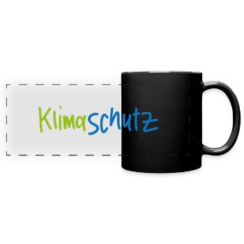 Klimaschutz - Schriftzug - Panorama-Tasse farbig - Schwarz - Vorne