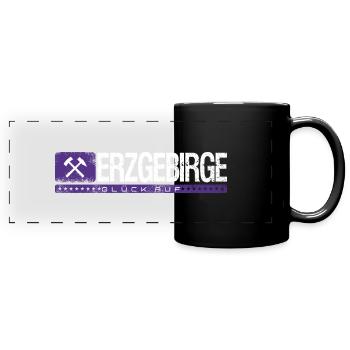 Glück auf Erzgebirge - Panorama-Tasse farbig - Schwarz - Vorne