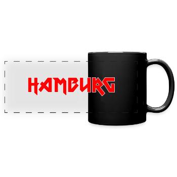 Modisches Heimat HAMBURG Metal-Design - Panorama-Tasse farbig - Schwarz - Vorne