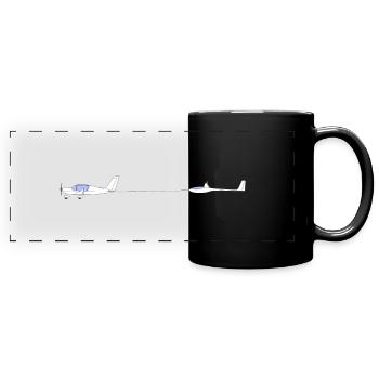 Flugzeugschlepp, Motorflugzeug, Segelflugzeug - Panorama-Tasse farbig - Schwarz - Vorne