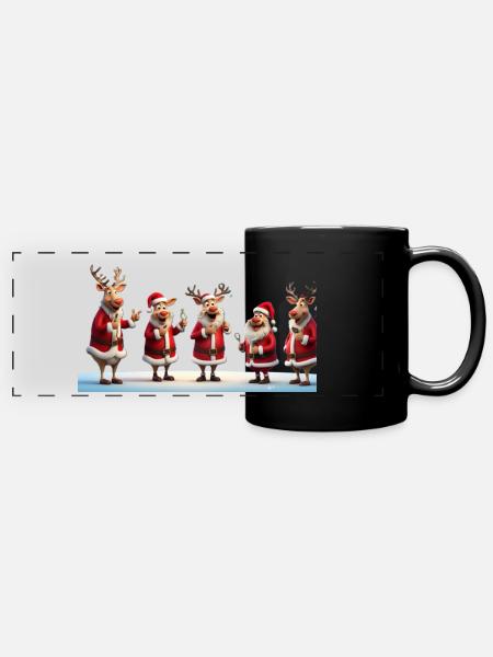Weihnachtsmann Rentiere - Panorama-Tasse farbig - Schwarz