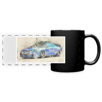 GTR R34 watercolors - Full Colour Panoramic Mug - black - Front