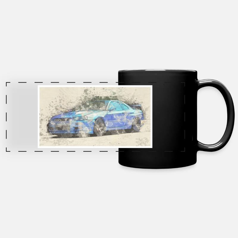 GTR R34 watercolors - Panorama-Tasse farbig - Schwarz