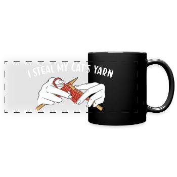 Je vole la laine de mon chat à tricoter - Mug panoramique uni - noir - Devant