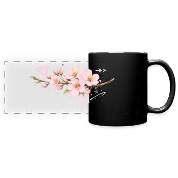 Kirschblüten Zweig im Graffiti Stil   - Panorama-Tasse farbig - Schwarz - Vorne