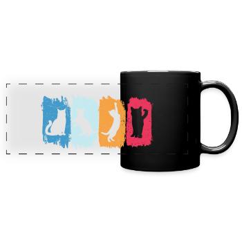 Cat Retro T-Shirt Cat Cat - Full Colour Panoramic Mug - black - Front