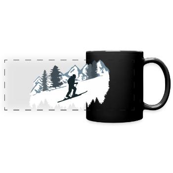 Skitourengeher und Berge, Skitouren - Panorama-Tasse farbig - Schwarz - Vorne