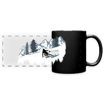 Skieurs et montagnes - ski, ski - Mug panoramique uni - noir - Devant