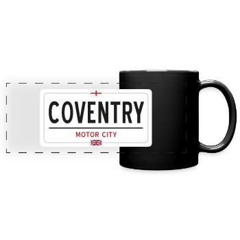 Ortsschild von Coventry - Panorama-Tasse farbig - Schwarz - Vorne