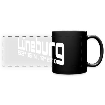 Lüneburg Koordinaten - Panorama-Tasse farbig - Schwarz - Vorne