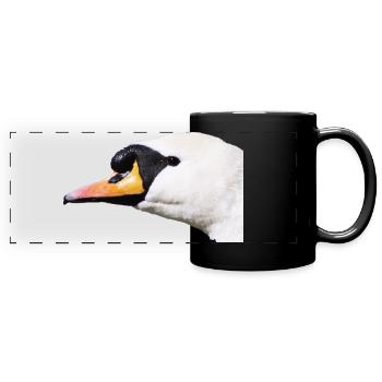 Schwanenporträt Schwarzweiß Kontrast - Panorama-Tasse farbig - Schwarz - Vorne