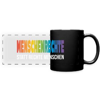 LGBTQ Menschenrechte Spruch Regenbogen LGBTQIA+ - Panorama-Tasse farbig - Schwarz - Vorne