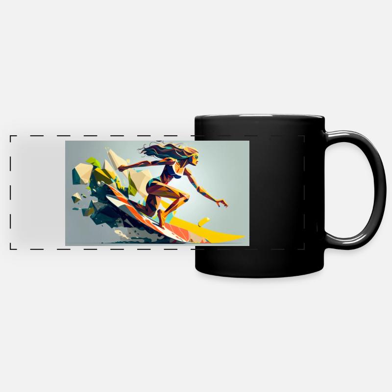 Female Surfer - Full Colour Panoramic Mug - black