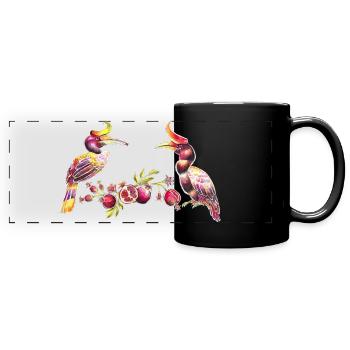 Hornbills next to the branch - Full Colour Panoramic Mug - black - Front