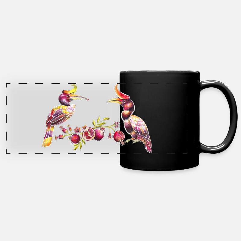 Hornbills next to the branch - Full Colour Panoramic Mug - black