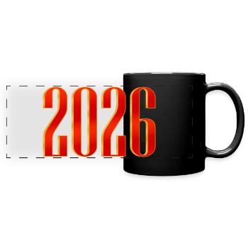 NEU -- Shine Bright: Es ist 2026! - Panorama-Tasse farbig - Schwarz - Vorne
