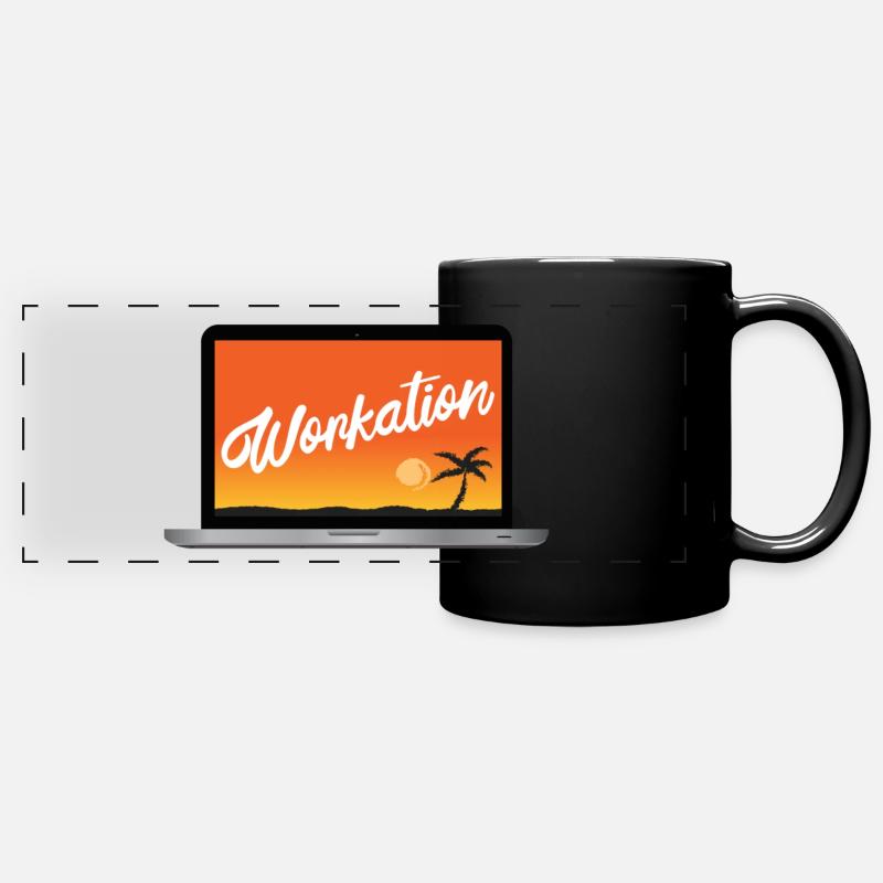 Workation work vacation lifestyle laptop palm trees - Full Colour Panoramic Mug - black