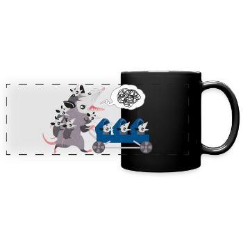 Opossum mom with babies and stroller funny shirt - Full Colour Panoramic Mug - black - Front