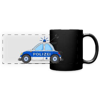 Polizeiauto Blau - Panorama-Tasse farbig - Schwarz - Vorne