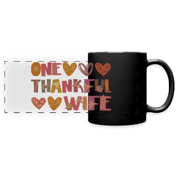 Thankful Wife Frau Herbst Blätter Dankbarkeit - Panorama-Tasse farbig - Schwarz - Vorne