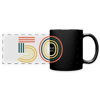 50. Geburtstag - Panorama-Tasse farbig - Schwarz - Vorne