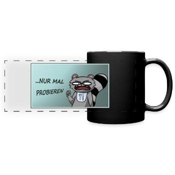 lustiger Waschbär Brotbox Sticker Brotdose - Panorama-Tasse farbig - Schwarz - Vorne