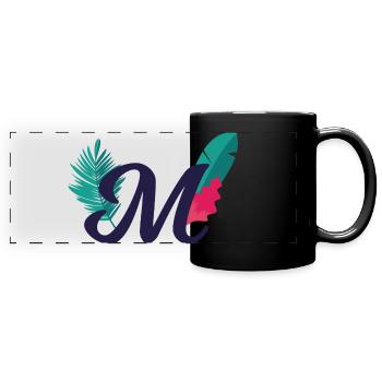 Elegant letter 'M' with flowers - Full Colour Panoramic Mug - black - Front