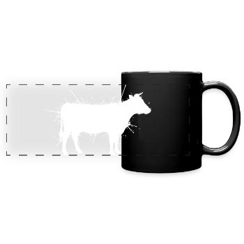 Cow Silhouette Grunge Splash Vector - Full Colour Panoramic Mug - black - Front