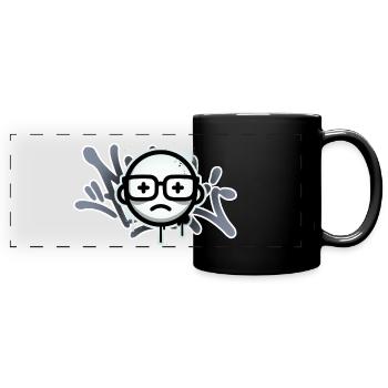 Trauriges Graffiti-Gesicht mit Brille - Panorama-Tasse farbig - Schwarz - Vorne