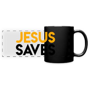 Jesus rettet - Panorama-Tasse farbig - Schwarz - Vorne