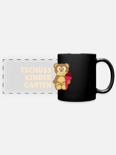Teddy Tschüss Kindergarten - Panorama-Tasse farbig - Schwarz