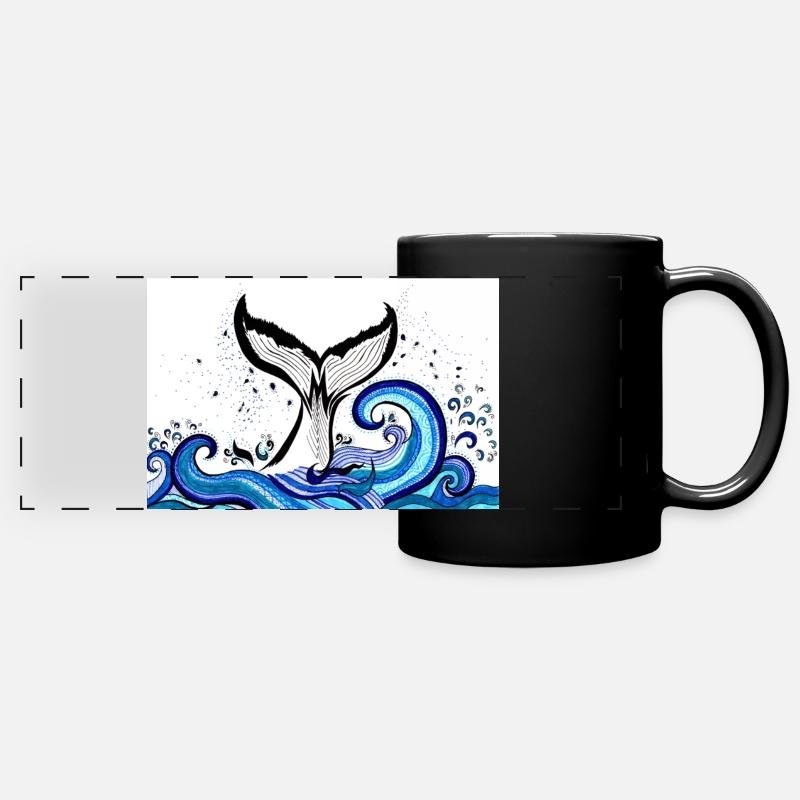 Affiche de mer d'aileron de baleine - Mug panoramique uni - noir