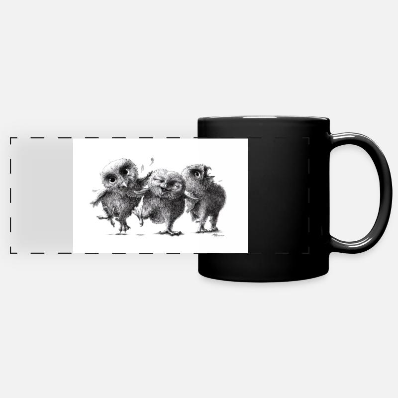 Three funny naughty owls - Full Colour Panoramic Mug - black