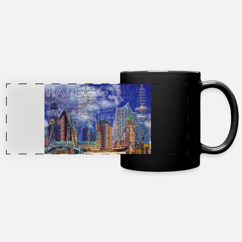 Hamburg Collage H. Huse - Panorama-Tasse farbig - Schwarz