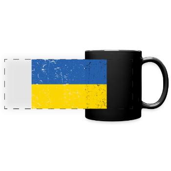 Ukraine Flag Distressed - Full Colour Panoramic Mug - black - Front