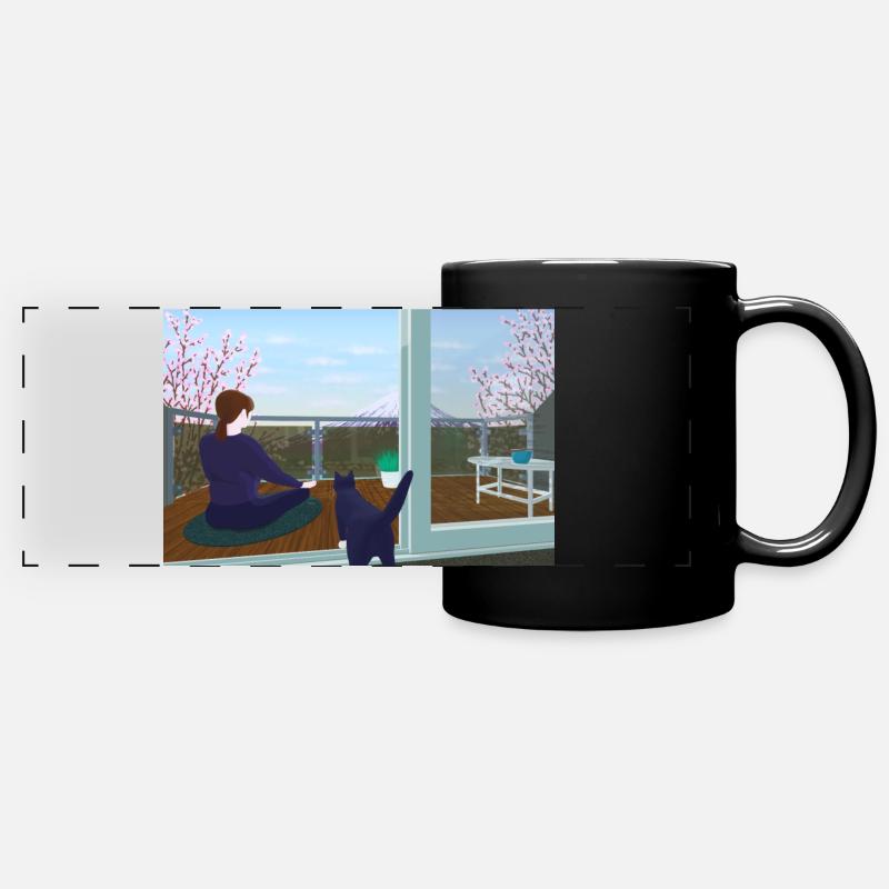 Zen sur le balcon avec chat - Mug panoramique uni - noir