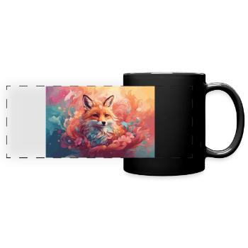 Fuchs pastell Farben Blumen - Panorama-Tasse farbig - Schwarz - Vorne